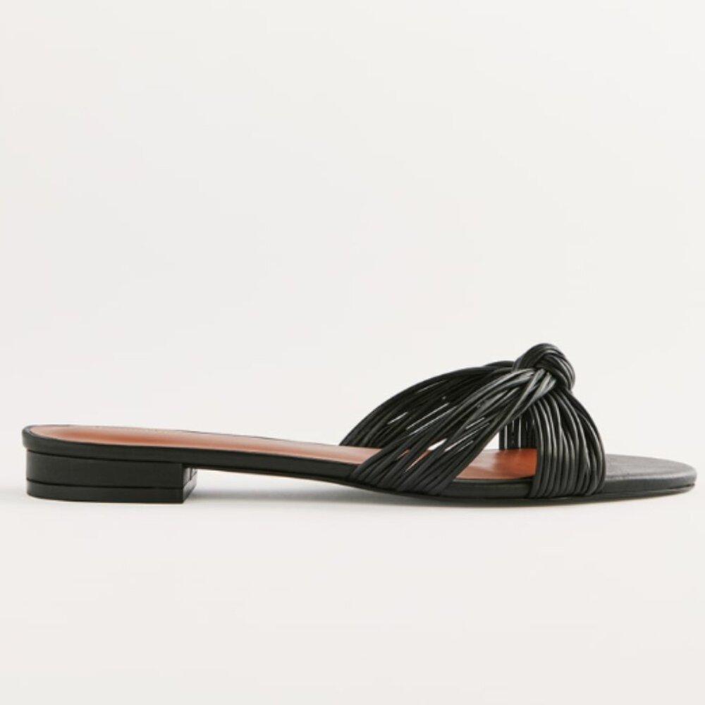 Reformation Black Knotted Strappy Slide Sandals